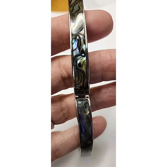 Abalone Clamper Bracelet Inlaid Silver Tone Jewelry Beautiful Christmas - Picture 1 of 11